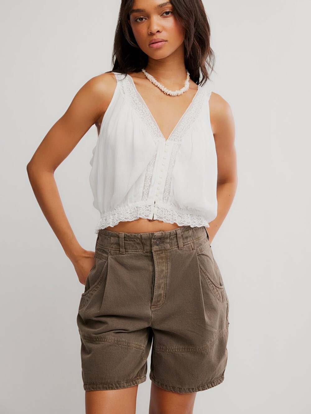 Free People Lace Trim Tank Top White Sleeveless